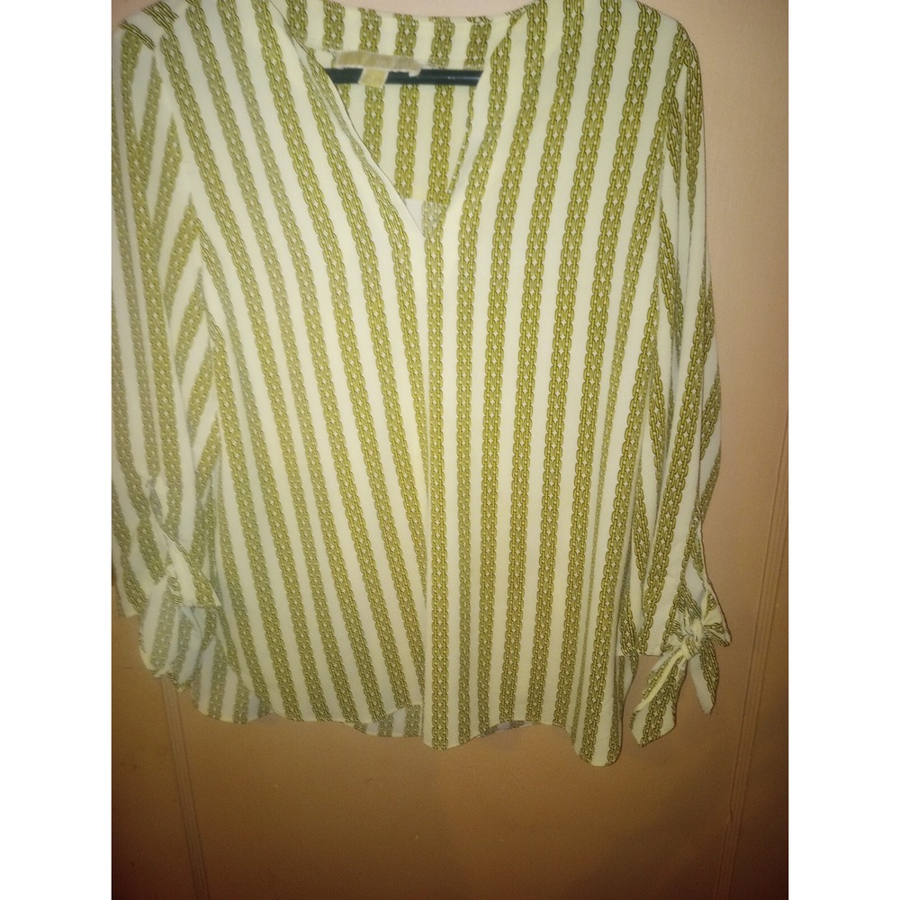 WOMENS MICHAEL KORS WHITE/GOLD CHAIN LINK PRINT BLOUSEβ SZ L